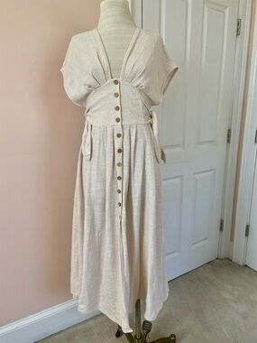 Free People Beige Tan Cotton Long Midi Dress